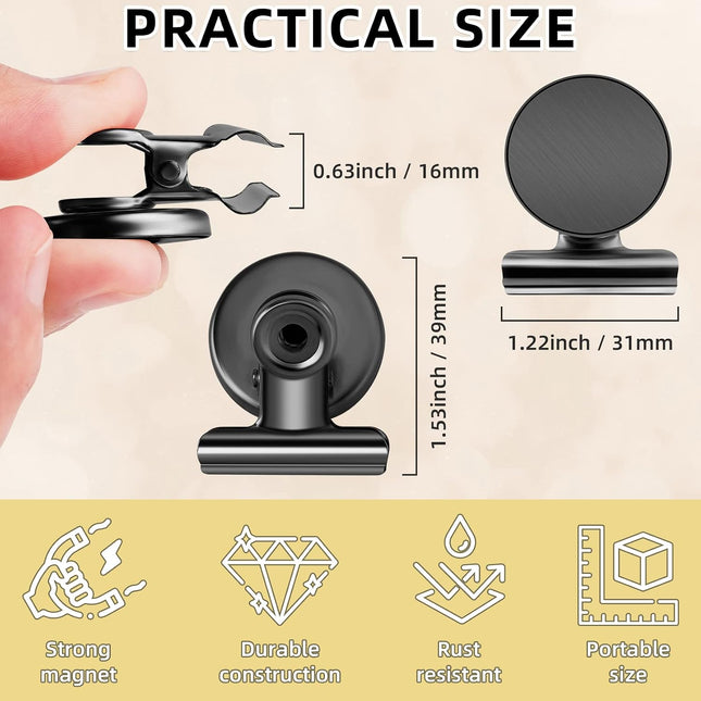 Grtard 6 Pack Magnetic Clips Heavy Duty, Strong Magnet Clips for Fridge Black 6p