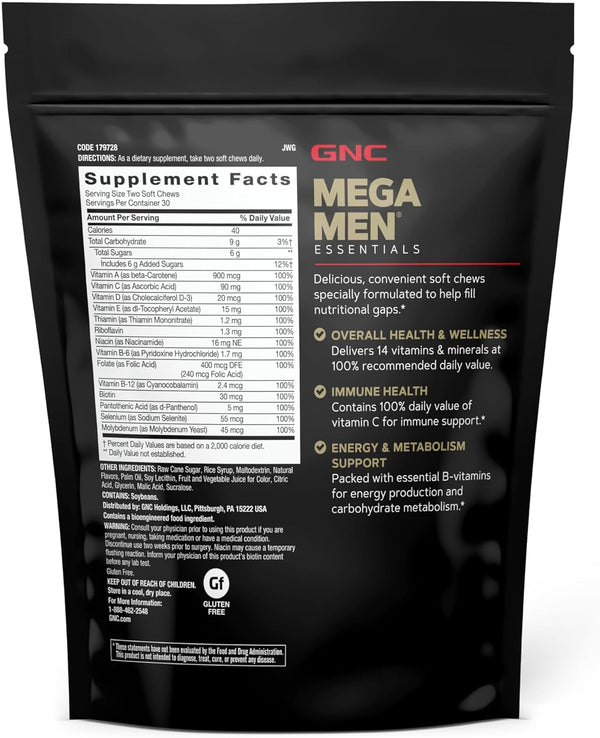 GNC Mega Men Soft Chew Multivitamin | Energy & Metabolism Support | Gluten Free | Mixed Fruit | 60 Count