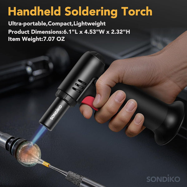 Sondiko Butane Torch, Refillable Soldering Torch with Visible Fuel Window Black 1-Pack