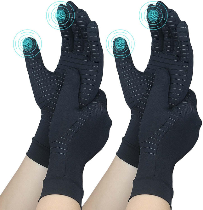 2 Pairs Full Finger Copper Arthritis Gloves with Touchscreen Tip, Compression Gloves for Women Men, Relief for Rheumatoi