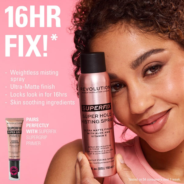 Revolution, Superfix Misting Makeup Setting Spray, Ultra-Matte & Shine-Free Finish, Long-Lasting & Lightweight Mist, Infused with Vitamin E, 5 Fl Oz