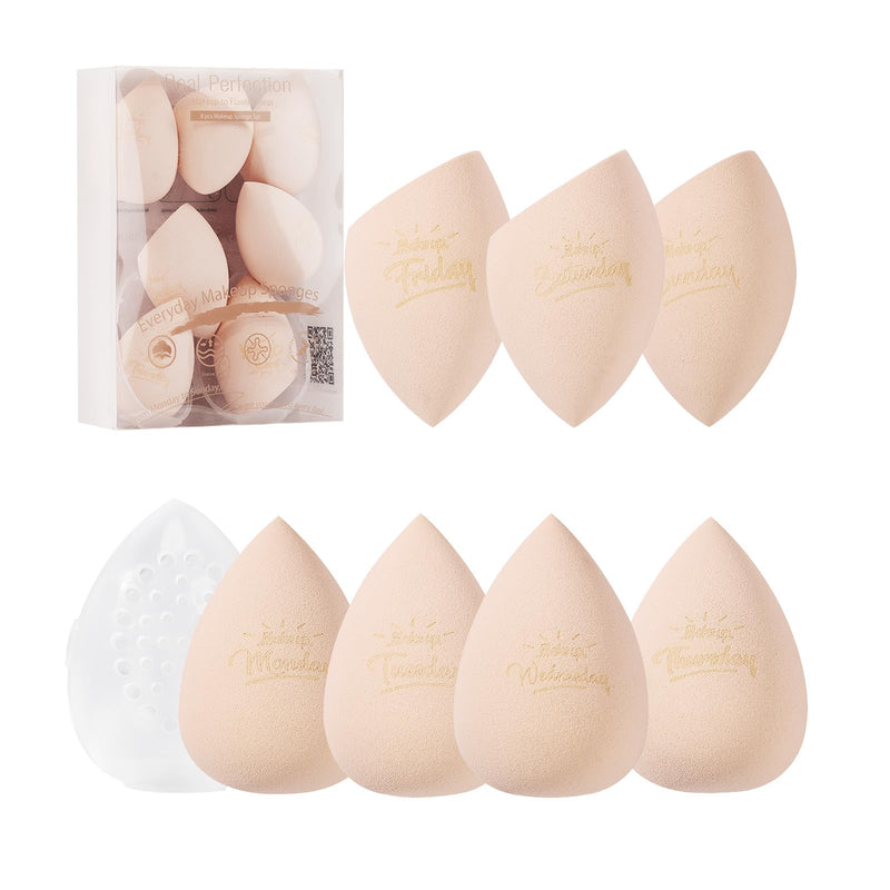 Real Perfection Makeup Sponge Set Blender Sponges, Latex-Free Beauty Makeup Sponges 7 Pcs with 1 Travel Container Case for Blending Foundation