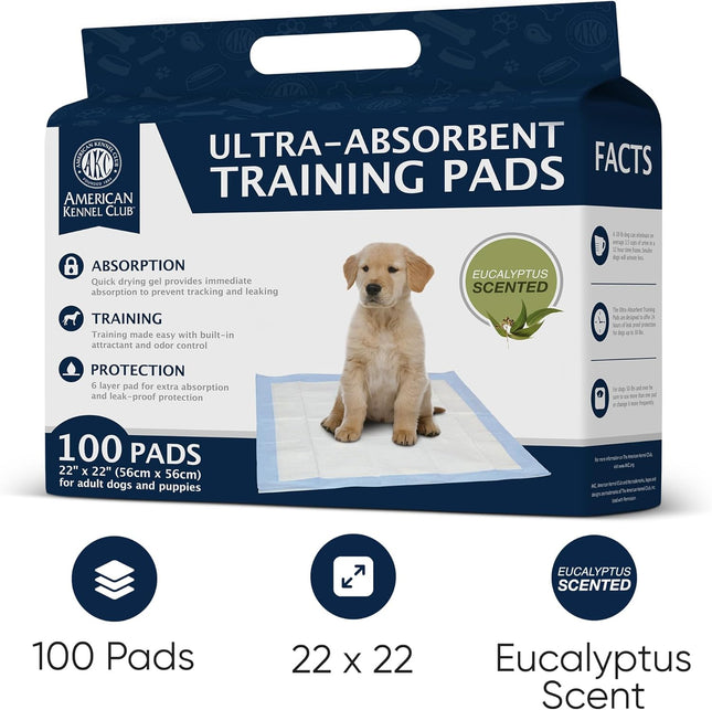 AMERICAN KENNEL CLUB AKC62975 6-Layer Leak-Proof Puppy Training Pads - 22X22 Inches, Green, Synthetic, Disposable-Pet-Tr