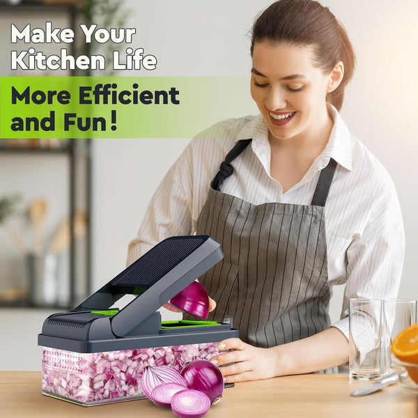 MealHelper 12-in-1 Vegetable Chopper, 7 Blade Veggie Chopper, Practical Food Chopper with Container, Cheese Grater, Home Essentials & Kitchen