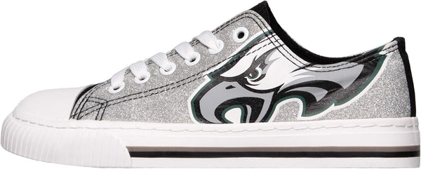 FOCO Womens NFL Team Logo Ladies Fashion Glitter Low Top Canvas Sneakers Shoes Philadelphia Eagles 8 Glitter