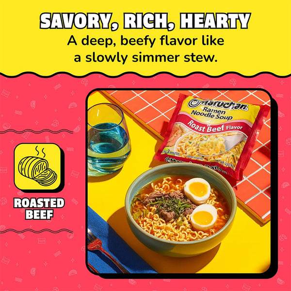 Maruchan Ramen Noodle Soup, Roast Beef Flavor – Japanese-Style Instant Noodles, Quick & Easy Meal for Kids, Students and Busy Families – 3 Oz. (24