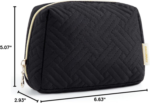 BAGSMART Small Makeup Bag, Compact Cosmetic Pouch for Women for Purse, Travel Toiletry Organizer with Wide Open Design, Black 01-Black