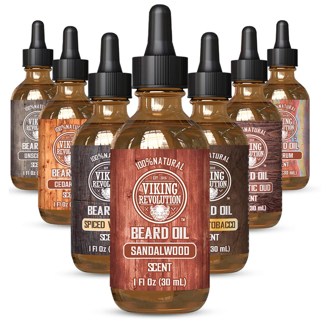 Viking Revolution Sandalwood Beard Oil for Men - Natural Mens Beard Oil with Arg