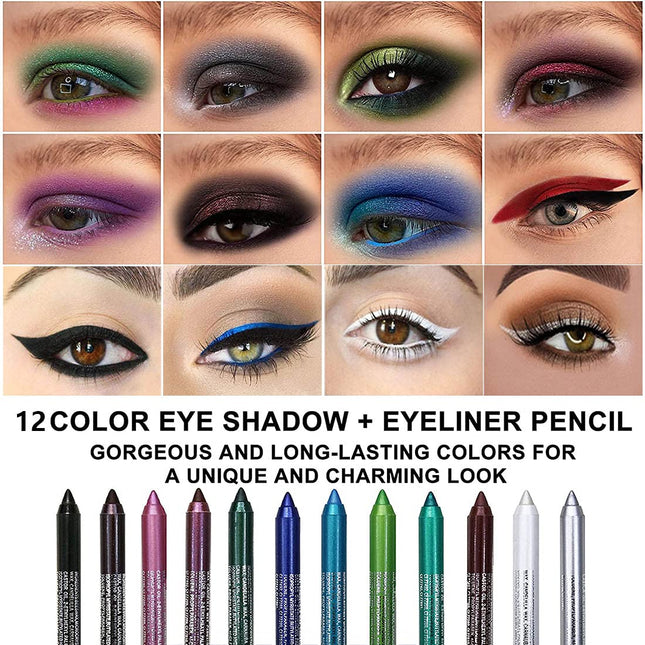 Evpct 12Pcs Green Blue White Black Brown Purple Color Gel Glitter Eyeliner Penci