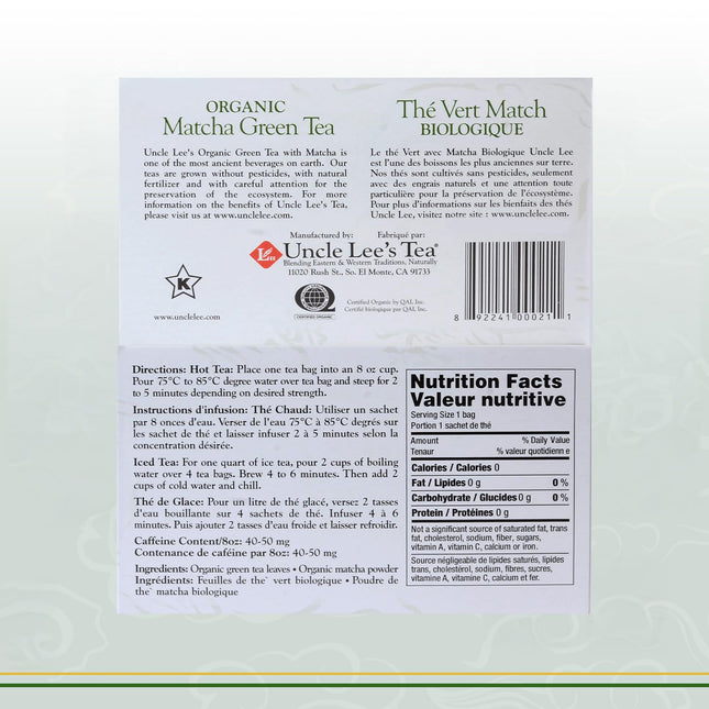 Uncle Lee'S Tea - Organic Matcha Green Tea, High in Catechin, Rich in Antioxidan