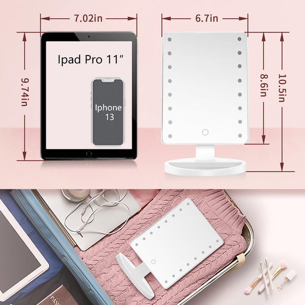 KOOKIN Lighted Vanity Makeup Mirror 16 Led Lights 180 Degree Rotation Lighted Mirror Touch Screen Adjusted Brightness Desk Mirrors USB Dual Supply