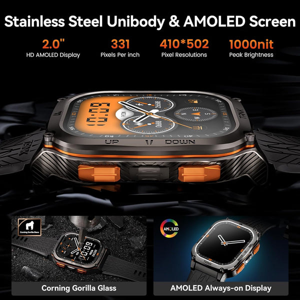 AMAZTIM Military Smart Watch with GPS, 6 Satellite Positioning/Compass, Stainless Steel Body, 50M Waterproof, 480Mah Extra-Large Battery,