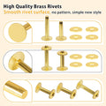 Junesunshine 154 Pcs Brass Rivets - Smooth & Pattern-Free, Pure Copper Rivets & Burrs for Leather Work, Jeans, Jacket, Clothing, Bag, Belt, Strap,