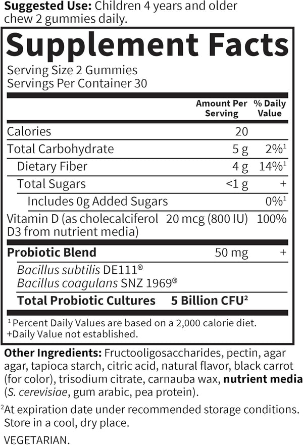 Garden of Life Dr Formulated 5 Billion CFU Prebiotic Fiber, Probiotic and Vitamin D3 Gummies for Kids Digestive & Immune Health Ã¢ÂÂ Gluten