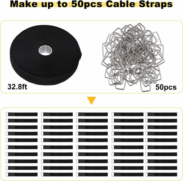 YMCRLUX 1"x32ft Hook and Loop Straps with 50 Metal Buckles, Adjustable Fastening Cable Straps, Cut-to-Length Cinch Strap, Reusable Nylon Securing