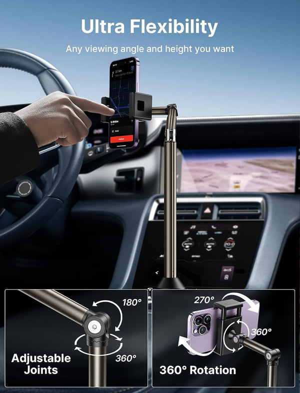 JSAUX Car Cup Holder Phone Mount, Metal Long Arm, Adjustable Base ClipMount