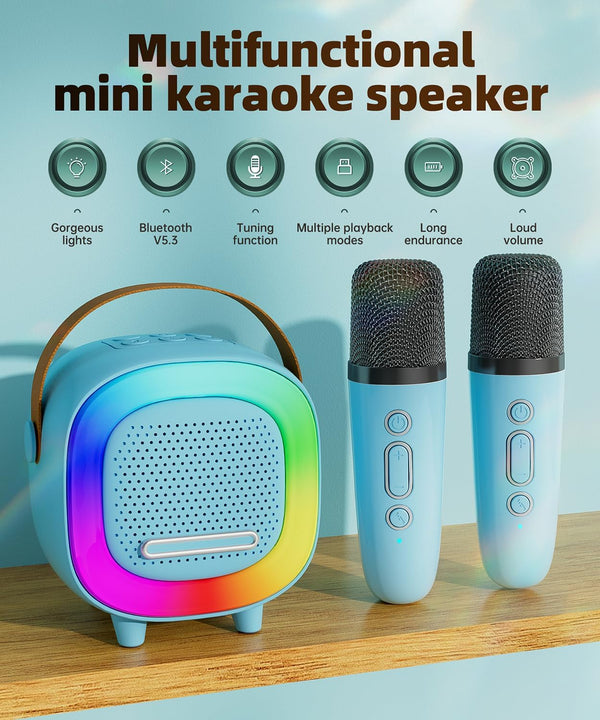 Mini Karaoke Machine Speaker for Kids Adults, Portable Bluetooth with 2 Wireless Microphones, Children'S Day Birthday Gift Ideas for Toys for