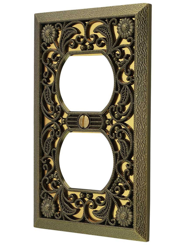 Amerelle 65DAB Filigree Wallplate, 1 Duplex, Antique Brass