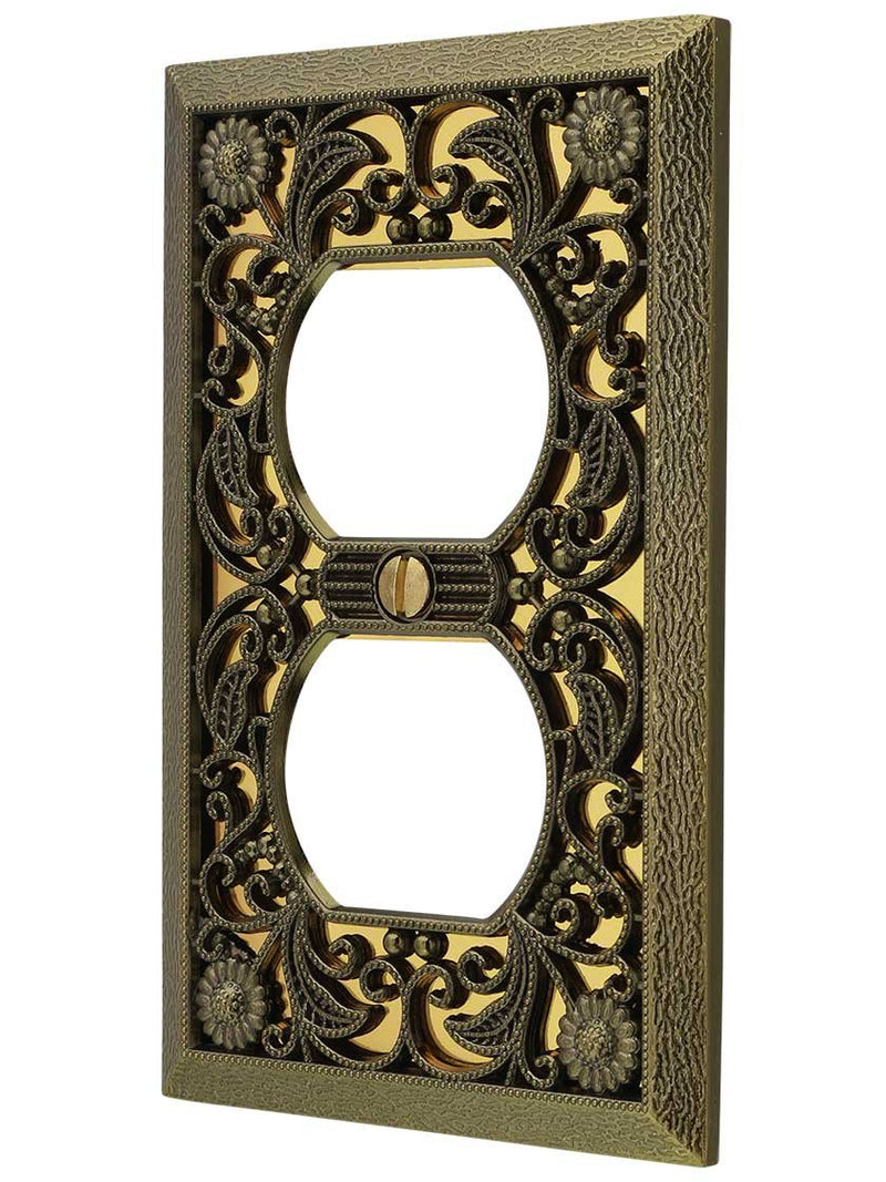 Amerelle 65DAB Filigree Wallplate, 1 Duplex, Antique Brass
