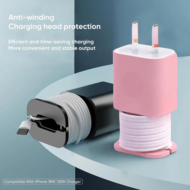 4-Pack 2 in 1 Silicone Charger Protector with Cord Wrap, Iphone Silicone Power Adapter Case, Snapback Charger Winder, Co