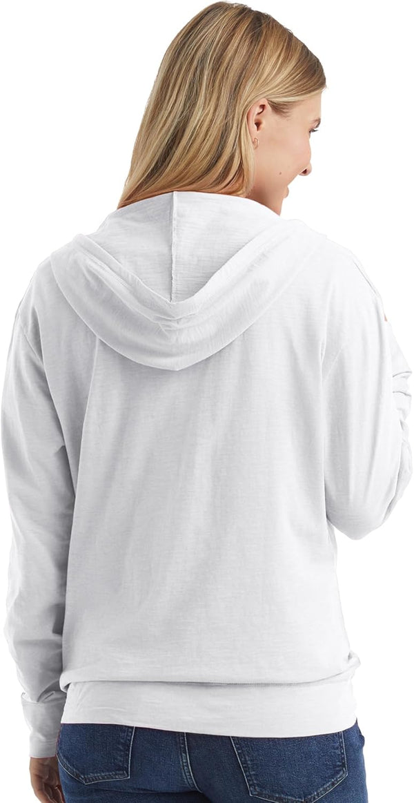 Hanes Women's Lightweight Full Zip Hoodie, Textured Cotton Zip Up, T-Shirt Hoodie Small White