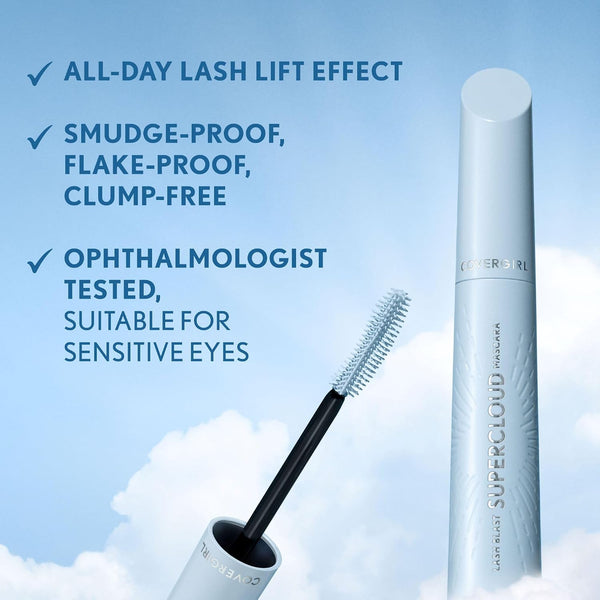 CoverGirl Lash Blast Supercloud, 800 Super Black, Mascara, Long-Lasting, No Clump or Smudge, Doesn't Flake, Vegan, 0.33oz 800 Super Black 0.33 Fl