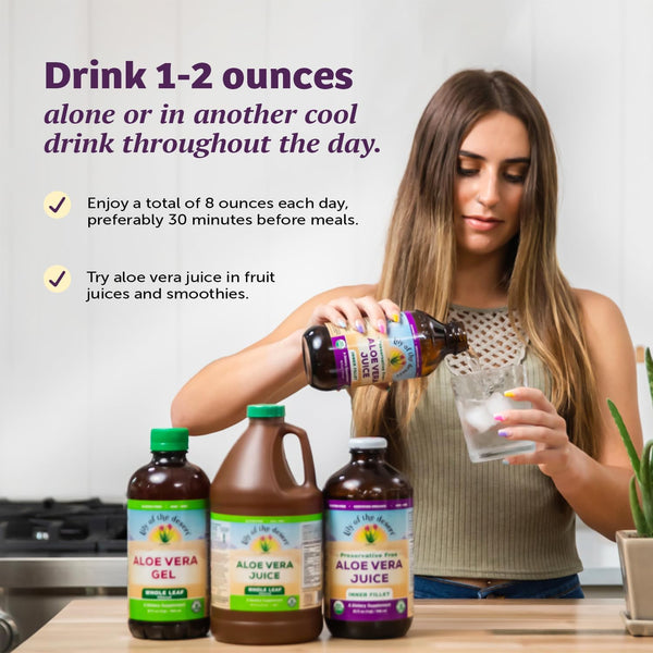 Lily of the Desert Vera Juice - Whole Leaf Filtered Aloe Vera Drink, Non-GMO Aloe Juice with Natural Vitamins, Digestive Enzymes for Gut Health,