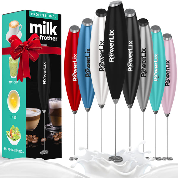 Powerlix Powerful Handheld Milk Frother with Stand Battery Operated Foam Maker Frother Wand for Coffee (A Black) (No Stand Matte Black)