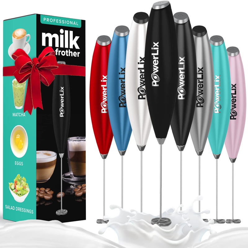 Powerlix Powerful Handheld Milk Frother with Stand Battery Operated Foam Maker Frother Wand for Coffee (A Black) (No Stand Matte Black)