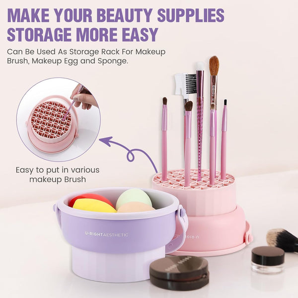 Makeup Brush Cleaner Mat 3 in 1 Silicone Makeup Brush Cleaner Bowl Cosmetic Brushes Cleaning Tool Organizer for Storage and Air Drying?Khkai