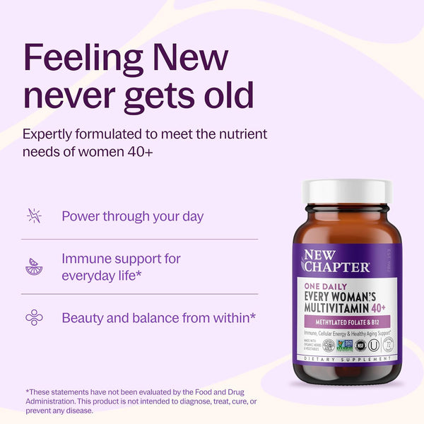 New Chapter Women'S Multivitamin 40 plus for Energy, Healthy Aging + Immune Support with 20+ Nutrients -- Every Woman'S One Daily 40+, Gentle on
