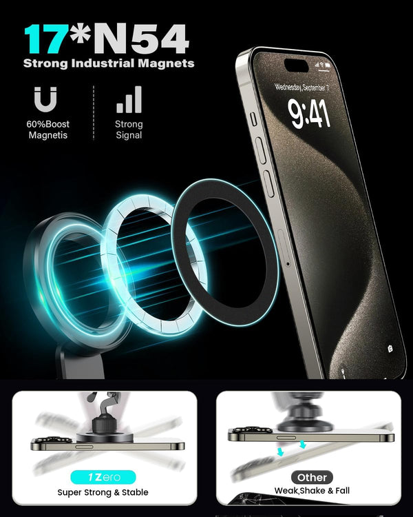 1Zero for Magsafe CD Phone Holder for Car [17 Strong Magnets] Magnetic CD Player Phone Mount, Hollow Socket CD Slot Phone Mount for iPhone 17 16