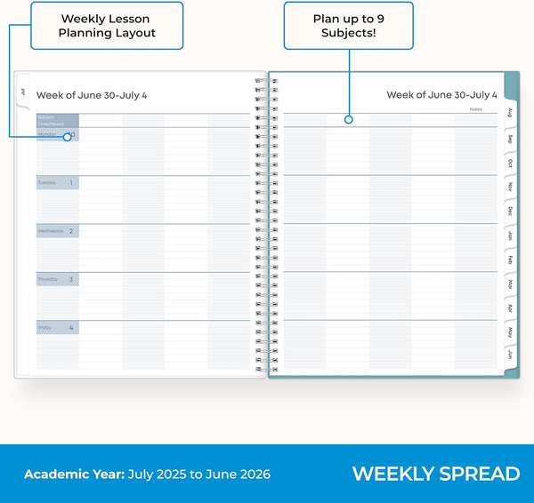 Blue Sky 2025-2026 Weekly and Monthly Academic Year Teacher Lesson Planner Calendar, July 2025 - June 2026, 8.5" x 11", Flexible Cover, Wirebound,