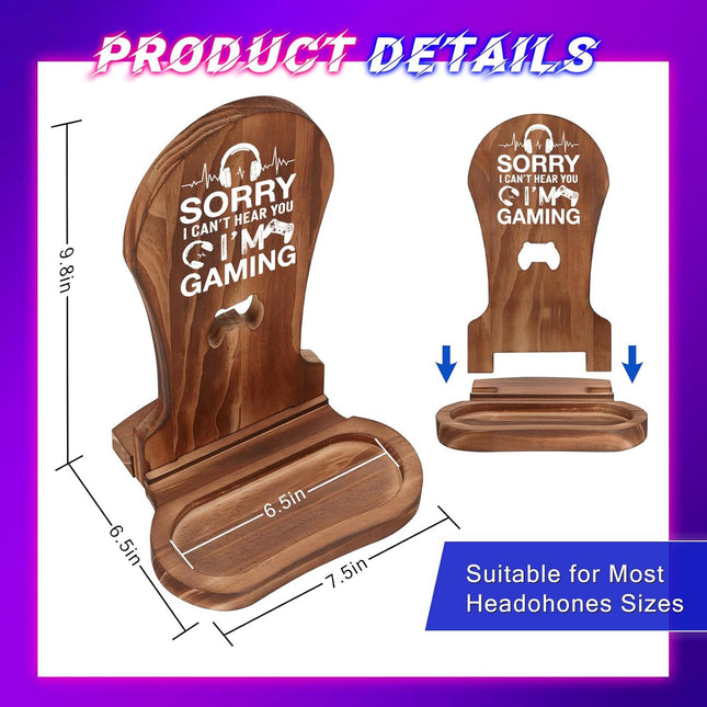 Gamer Gifts for Teenage Boys, Gaming Headphone Stand for Men, Gaming Room Decor Wooden Headset Holder, Son Boyfriend Hus