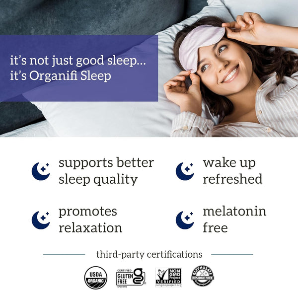 Organifi Sleep - Sleep Support with Valerian Root, Lavender, GABA and L-Theanine - No Melatonin - Calming and Relaxing Nighttime Drink - No