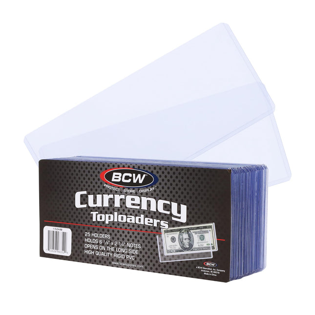 BCW Currency Topload Holder - Pack of 25 | Clear Rigid PVC Protective Sleeve for