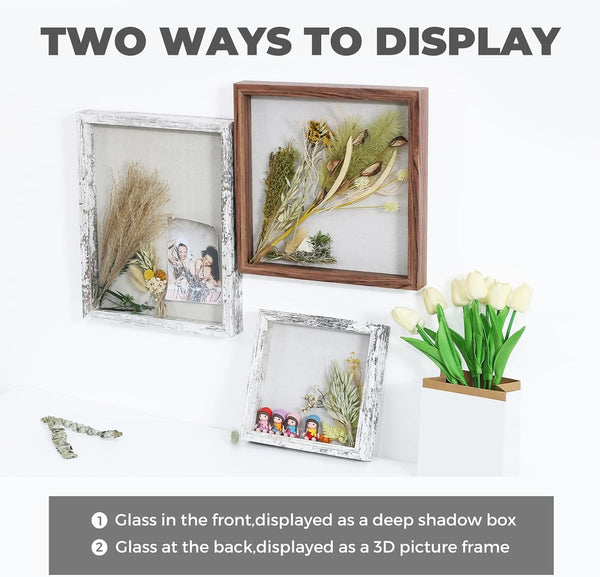 Muzilife 12x12 Shadow Box Picture Frame with Linen Board - Deep Wood & Tempered Glass Display Case Memory Box Baby Sports Memorabilia, Pins,