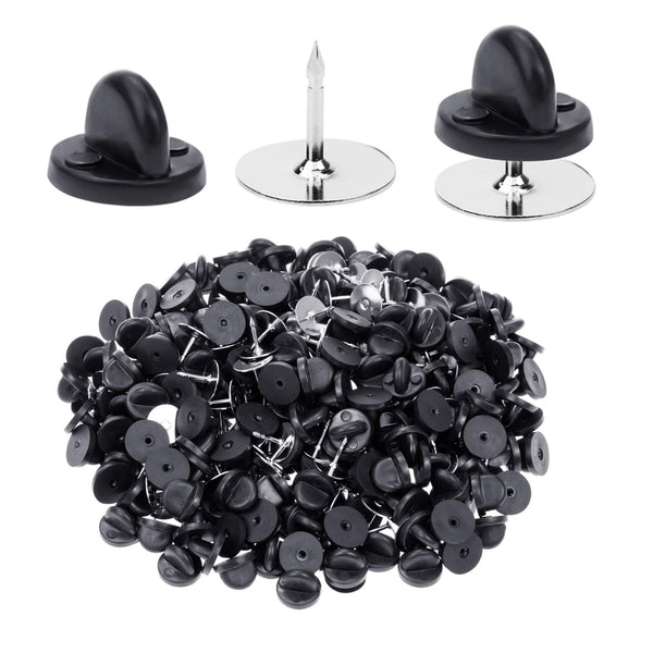 400pcs PVC Rubber Pin Backs Butterfly Clutch Pin Tie Tacks Blank for Uniform Badges Backing Holder Clasp Lapel Enamel (200 Sets) black