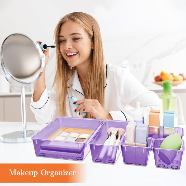 SpaceHacks 25 PCS Plastic Drawer Organizer Set, 4-Size Versatile Organizer Trays & storage Bins for Makeup, Jewelry, and Gadgets in Bathroom,
