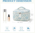 Prite Quilted Makeup Bag Travel Toiletry Organizer for Women (Blue Flower)