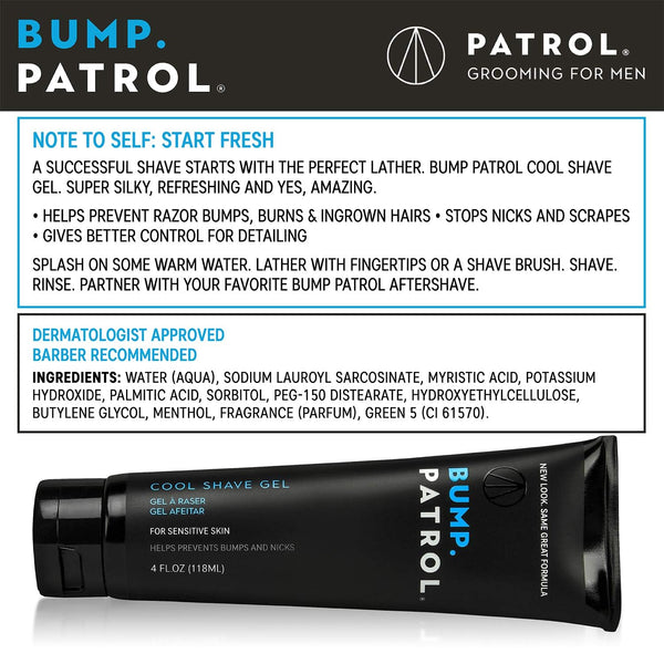 Bump Patrol Cool Shave Gel - Sensitive Clear Shaving Gel With Menthol Prevents Razor Burn, Bumps, Ingrown Hair - 4 Ounces 4 Ounce (Pack of 1)
