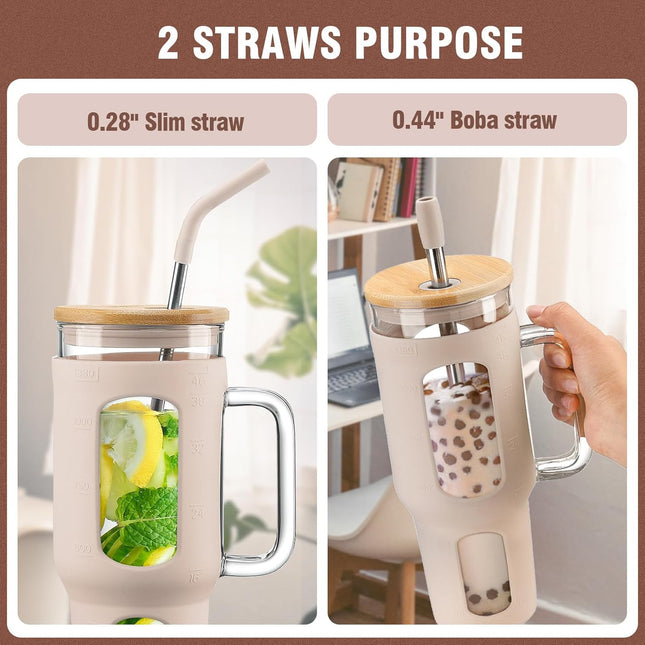 Glass Tumbler with Lid and Straw, 46 Oz Iced Coffee Cup with Handle, Glass Water