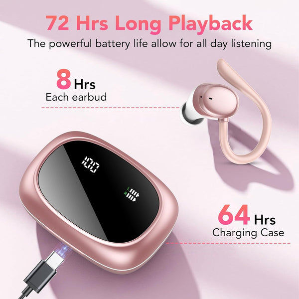 KT1 Wireless Earbuds V5.3, 120H Playtime, Bluetooth Earphones for Small Ear, IPX7 Waterproof Running Headphones, Deep Bass, over Ear Sport