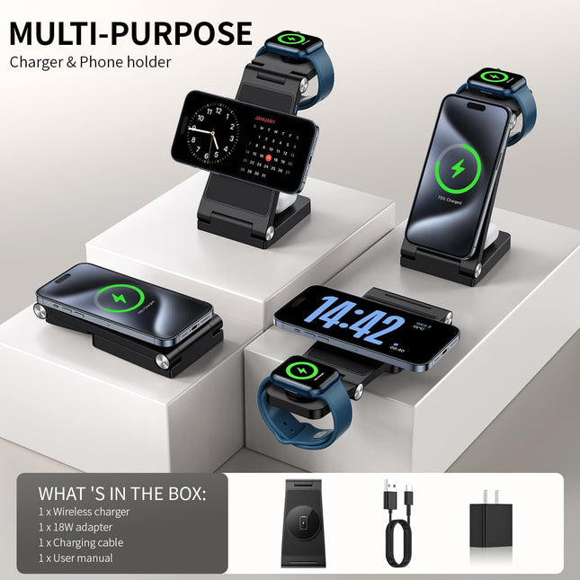 (2026 Upgraded) Traveling Wireless Mag-Safe Fast Charging Station,Magnetic 3 in 1 Charger for iPhone 17 16 15 14 13 12 Pro Max Plus,Apple Watch