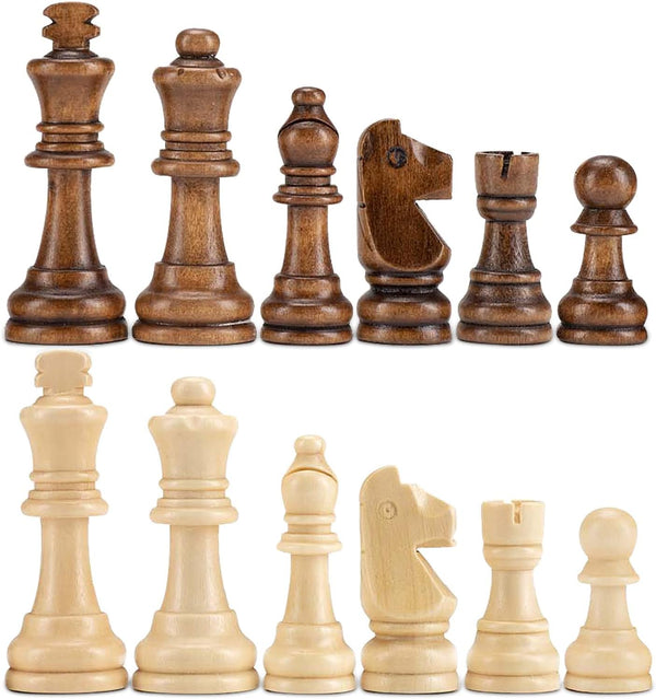 AMEROUS Wooden Chess Pieces Only, Staunton Style Wood Chessmen with 3.15" King - Storage Bag - Gift Packed Box, Tournament Chess Game Pawns for