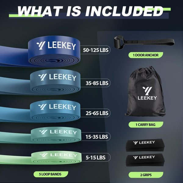 LEEKEY Resistance Bands, Exercise Bands with Handles,Pull up Assist Bands - Band Set with Door Anchor - Bands for Working Out,Band for Men and