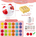 Easter Egg Matching Game, 24-Piece Easter Basket Stuffers for Kids, Color Shape Number Recognition Educational Toddler Toys, Chicken Storage Box
