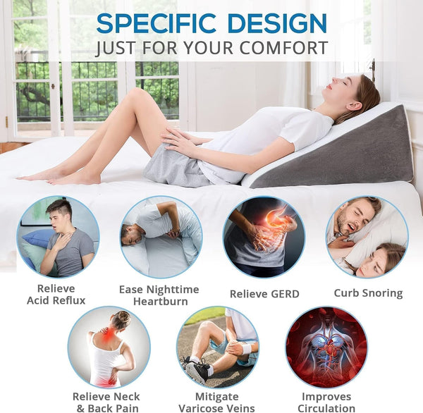 Sasttie Wedge Pillow, 12 Inch Memory Foam Bed Wedge Pillow for Sleeping, Acid Reflux, Back Pain, Post Surgery, and Snoring, Designed with Washable