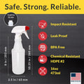 Pinnacle Mercantile Plastic Spray Bottles USA Made 4 Pack 16 Oz Heavy Duty No Leak Empty Refillable Spray Bottle Mist Stream for Cleaning