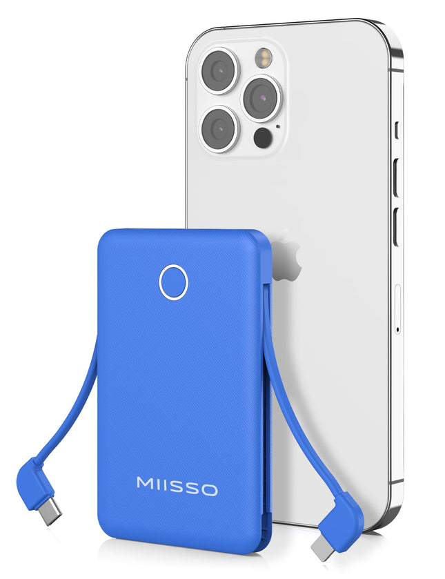 6000Mah Ultra Slim Built in Cables Power Bank, Card Size Built in USB C Cords Battery Pack Portable Charger for Phones, 